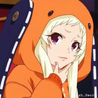 🥺 anime, cartoon, girl, character, orange hoodie, blond hair, purple eyes telegram sticker