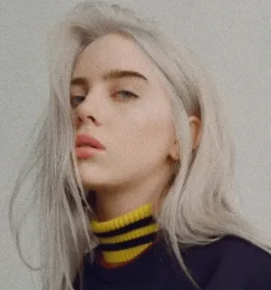 ✨ Billie Eilish portrait, célébrité, chanteur, musique, femme, cheveux blonds, cheveux gris, jeune telegram sticker