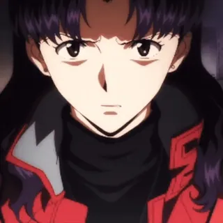 🌸 Misato Katsuragi Neon Genesis Evangelion animé, femme, sérieux, sévère, dessin animé whatsapp sticker