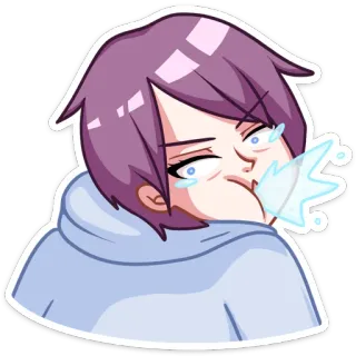 😕 อนิเมะ, การ์ตูน, ตัวละคร, ผมสีม่วง, สติกเกอร์, อิโมติคอน, สีหน้า whatsapp sticker