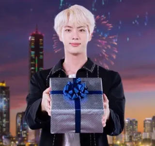 🎁 Jin Jin, BTS, K-pop, musique, chanteur, cadeau, présent telegram sticker