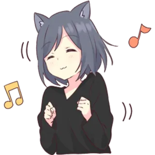 🎶 ragazza anime, orecchie da gatto, carino, felice, note musicali, ballare whatsapp sticker