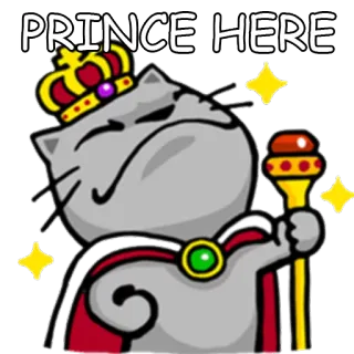 👑 PRINCE HERE gato, príncipe, coroa, cetro, real, fofo telegram sticker