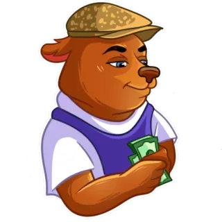 🤑 bear, money, cartoon, character, sticker, casual, cap telegram sticker