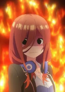 💙 Miku Nakano The Quintessential Quintuplets anime, girl, fire, embarrassed, headphones telegram sticker