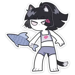🐟 catgirl, fish, sticker, anime, cartoon, skull telegram sticker