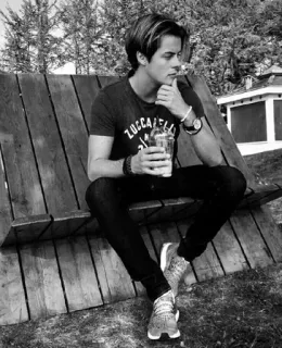 🃏 ZOCCATELLI teen, sitting, male, coffee, watch, bench telegram sticker