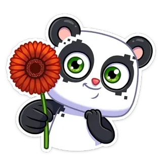 🌻 Panda, Fleur, Mignon, Animal, Dessin animé, Autocollant whatsapp sticker