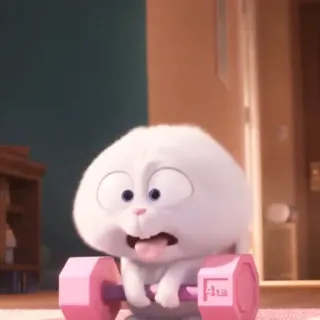🐰 Snowball The Secret Life of Pets coelho, fofo, halterofilismo, haltere, desenho animado, coelhinho whatsapp sticker