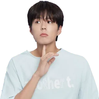 😧 other t. coréen, homme, asiatique, pensif, autre t, t-shirt, personne, doigt sur le menton telegram sticker