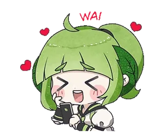 🥰 Wahahaha süß, Anime, grün, Herz, kawaii, Chibi, Figur whatsapp sticker