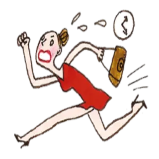 😱 бег, женщина, спешка, поздно, часы, мультфильм, мода, платье telegram sticker