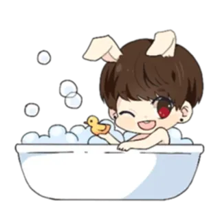 🛀 mono, baño, conejo, dibujos animados, chibi, kawaii, pato telegram sticker