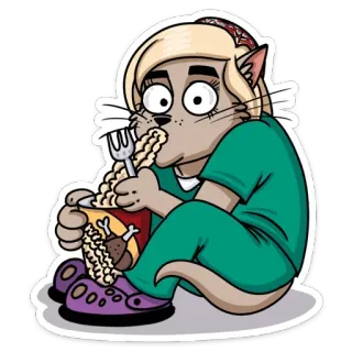 🍽 cat, animal, cartoon, food, noodles, chicken, anthropomorphic, cute telegram sticker