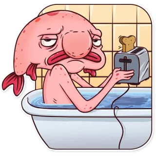 🛀 Blobfish, Toast, Grille-pain, Baignoire, Drôle, Dessin animé telegram sticker