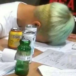 😞 person, cans, drinking, table, sleep, tired telegram sticker