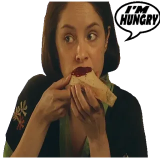 🍅 I'M HUNGRY głodny, jedzenie, jedzenie, przekąska, kobieta telegram sticker