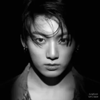 😠 Jungkook JungKook singer, portrait, black and white, kpop, person, earrings telegram sticker