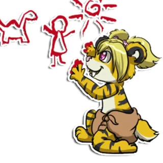 🖍 สัตว์, การ์ตูน, ภาพวาด, ภาพเขียนบนผนังถ้ำ, เสือ, ลูกเสือ, แอนโทร telegram sticker