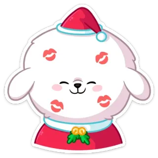 😘 милый, поцелуй, рождество, собака, дед мороз, праздник, мультфильм whatsapp sticker