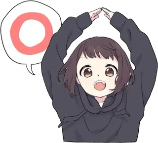 👍 O menina anime, fofo, feliz, círculo, ok whatsapp sticker