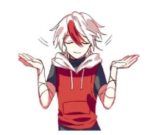 🤷 anime, character, hoodie, white hair, red, shrug whatsapp sticker