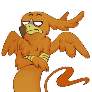 😒 grifo, dibujo animado, pájaro, criatura mítica, naranja, animal, fantasía whatsapp sticker