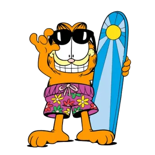 🏄‍♂️ Garfield cartoon, cat, beach, summer, surfboard, sunglasses whatsapp sticker