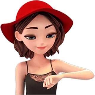 🙂 kreskówka, kobieta, czerwony kapelusz, dziewczyna, moda, brunetka telegram sticker