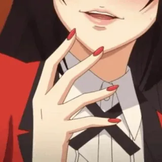 ♣️ Anime, Fille, Rouge, Ongles, Bouche, Main whatsapp sticker