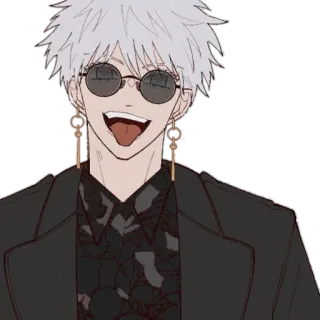 😎 Satoru Gojo Jujutsu Kaisen อนิเมะ, โกโจ, ซาโตรุ, มหาเวทย์ผนึกมาร, ตัวละคร, แว่นตา, ยิ้ม telegram sticker