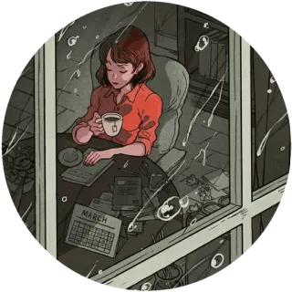 🌸 March чай, дождливый день, календарь, окно, женщина, в помещении, уютный telegram sticker