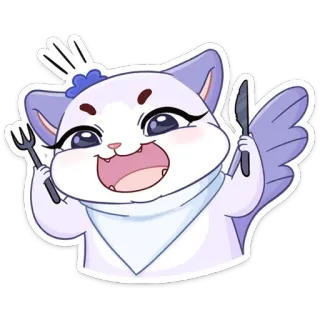 😡 chat, animal, fourchette, couteau, mignon, dessin animé, joyeux whatsapp sticker