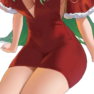 ☺️ Anime, Gaun, Merah, Rambut Hijau, Natal, Wanita telegram sticker