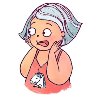 😱 Мультфильм, Женщина, Единорог, Футболка, Испуганный whatsapp sticker