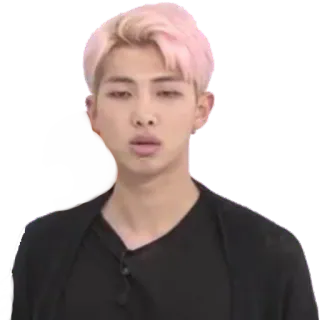 😮 RM RM, BTS, K-pop, cantante, capelli rosa, espressione, uomo telegram sticker