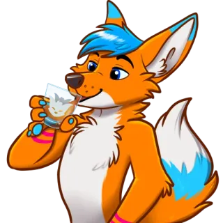 🥃 Furry, Anthro, Renard, Boisson, Dessin animé, Mascotte, Orange whatsapp sticker
