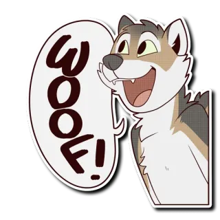 💬 WOOF! loup, dessin animé, animal, chien, ouaf, poilu, mignon telegram sticker