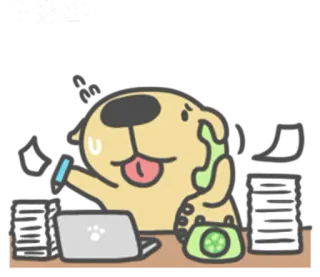 😥 chien, dessin animé, animal, occupé, bureau, téléphone, stressé whatsapp sticker