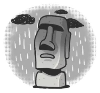 🐷 Moai, Paaseiland, Standbeeld, Regen, Wolken, Grijstinten whatsapp sticker