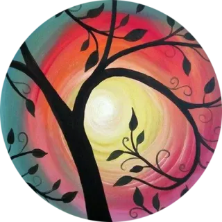 🌳 tree, nature, art, painting, silhouette, colorful, sunset, landscape whatsapp sticker