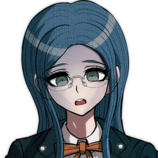 😒 Tsumugi Shirogane Danganronpa anime, cô gái, tóc xanh, kính, sốc telegram sticker