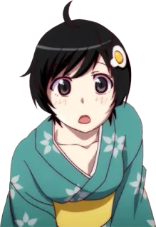 😦 Tsukihi Araragi Monogatari Series anime, girl, cute, tsukihi, araragi, flower, kimono telegram sticker