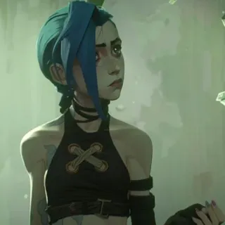 🕳 Jinx Arcane anime, cartone animato, capelli blu, personaggio telegram sticker