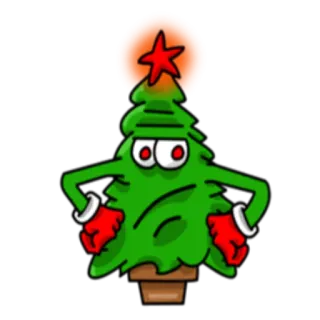 🙁 árbol de navidad, dibujos animados, enojado, estrella roja, fiesta telegram sticker