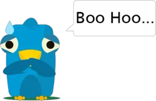 😔 Boo Hoo... pássaro, chorando, triste, desenho animado, azul, lágrimas telegram sticker