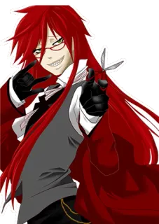 👌 Grell Sutcliff Black Butler Аниме, Персонаж, Манга, Жнец, рыжие волосы, ножницы telegram sticker
