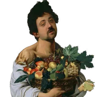 😇 man, fruit, basket, painting, art, portrait, shoulder, grapes telegram sticker