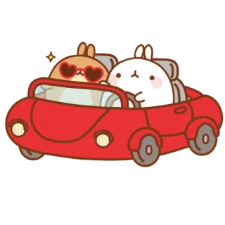 🚗 cute, rabbit, car, animals, molang telegram sticker