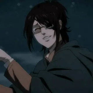 🗝 Hange Zoë Attack on Titan Hange Zoë, Attack on Titan, anime, character, smiling, glasses telegram sticker